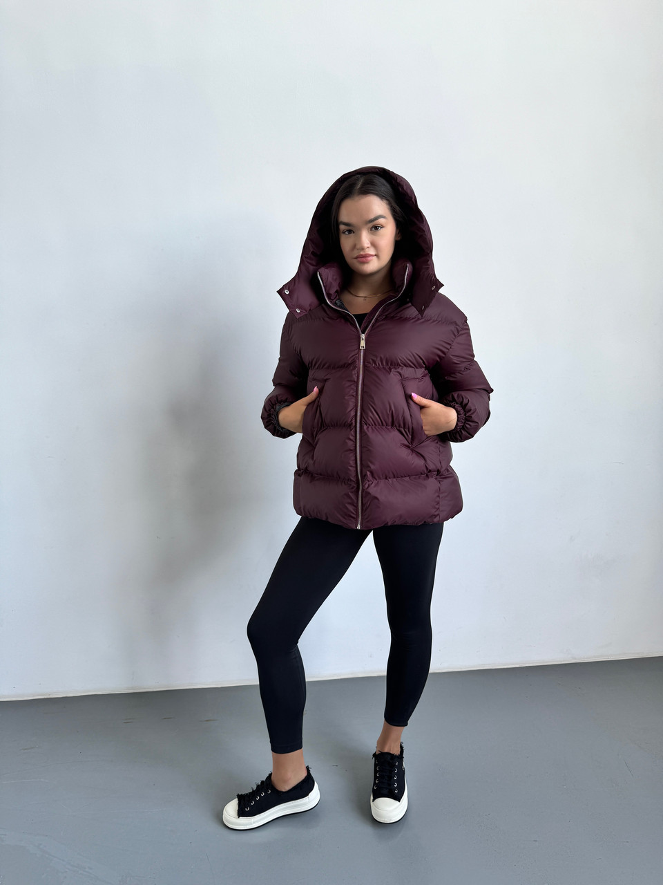 Пуховики жіночі зимові 42-52 бордовий, фото 1