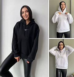 Жіноче худі Nike тепле на флісі модне однотонне оверсайз із капюшоном, чорне, біле, розмір 42/48