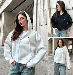 Жіночий укорочений зихуди оверсаз на блискавці знизу на затяжках, сіре, чорне, розмір 42/48