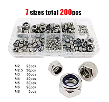 Гайки DIN985 M2;M2.5;M3;M4;M5;M6;M8 Набір 200 шт Нержавіючі Самостопорящіся Spec (SP-0678200)
