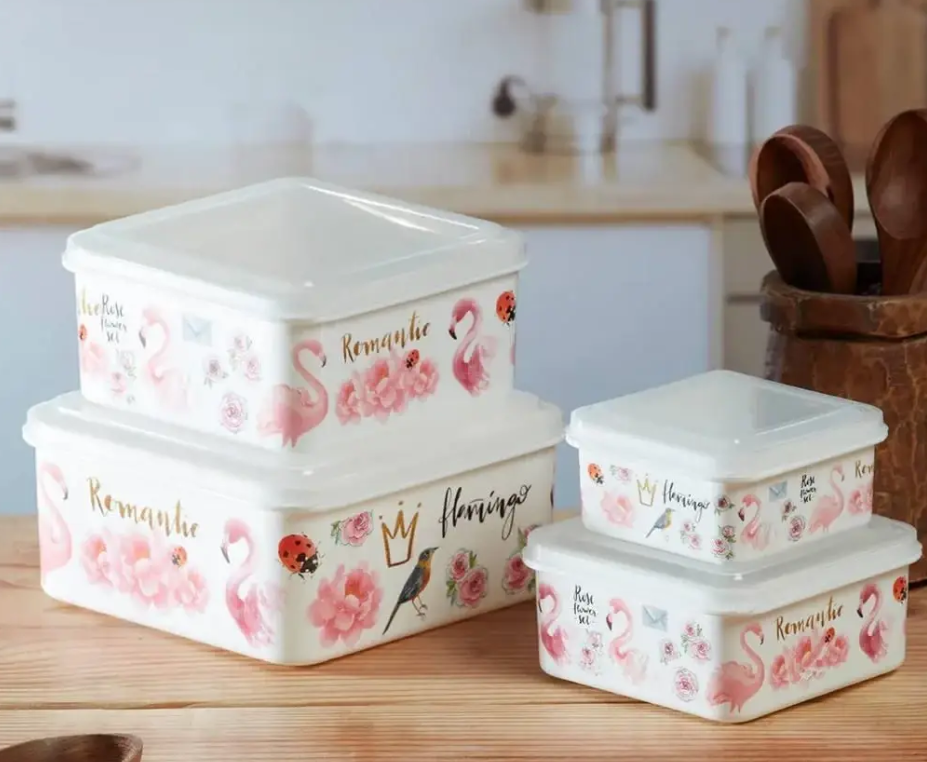 Набір судочків пластикових прямокутних FRICO 4 шт з малюнком, фото 1