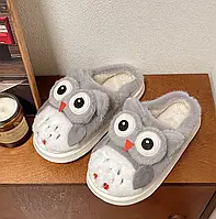 Тапочки женские домашние милые и мягкие Сова 38-39 размер. Серые
