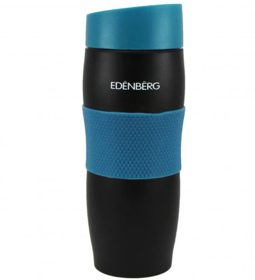 Термокухоль з силіконовим тримачем EDENBERG 380 мл чорний, фото 1
