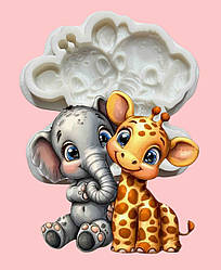 Силіконовий молд для шоколаду, зефіру та ін  "Слоник з жирафом (перед)"