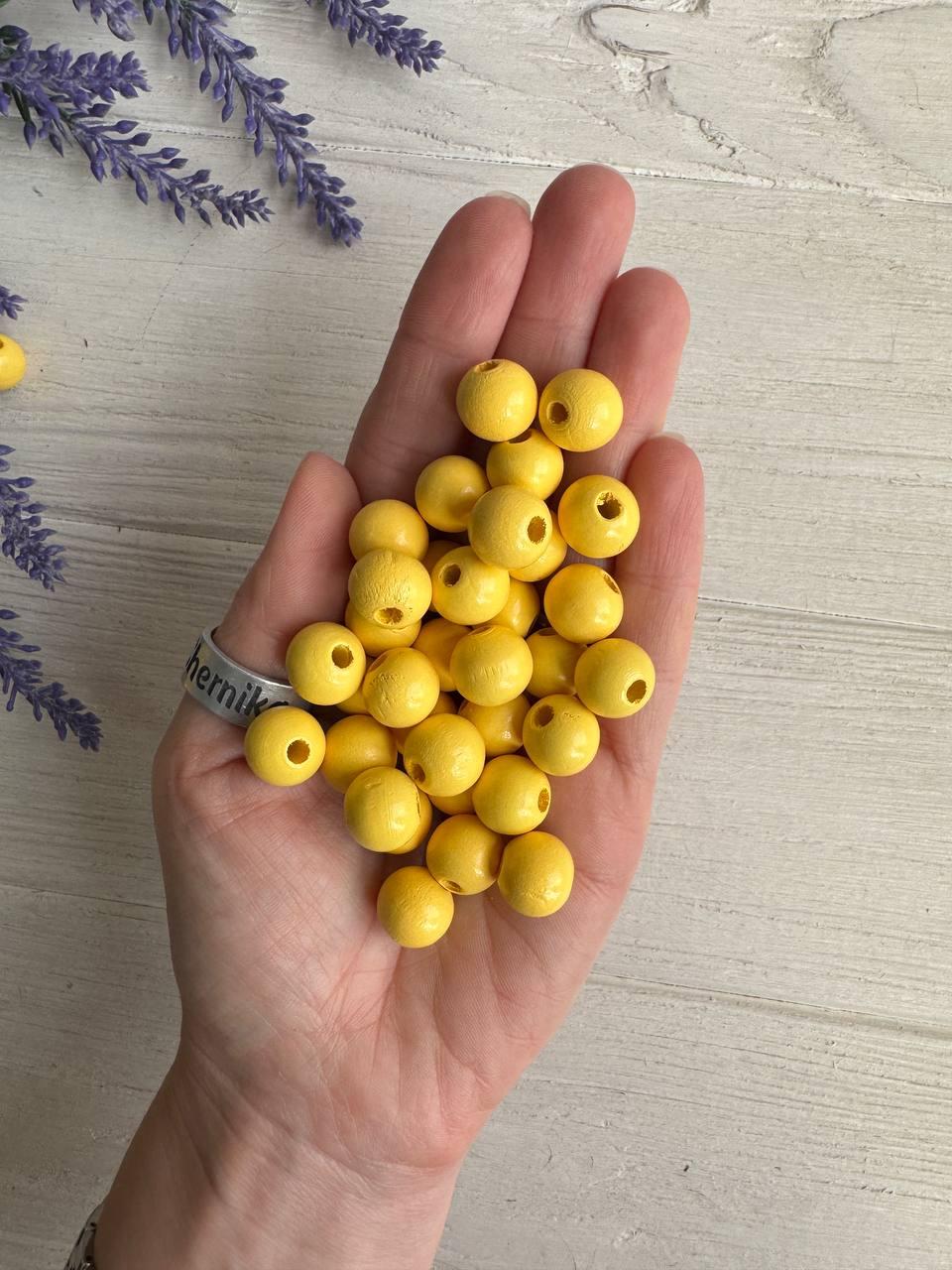 Намистини дерев'яні круглі 12 мм, жовті 500 грамів