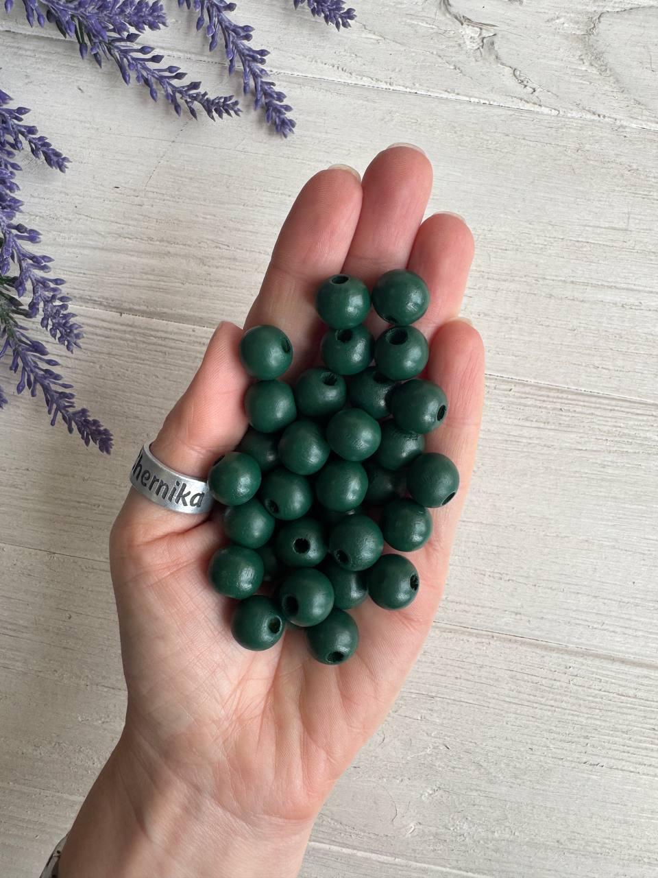 Намистини дерев'яні круглі 12 мм, темно зелені 500 грамів