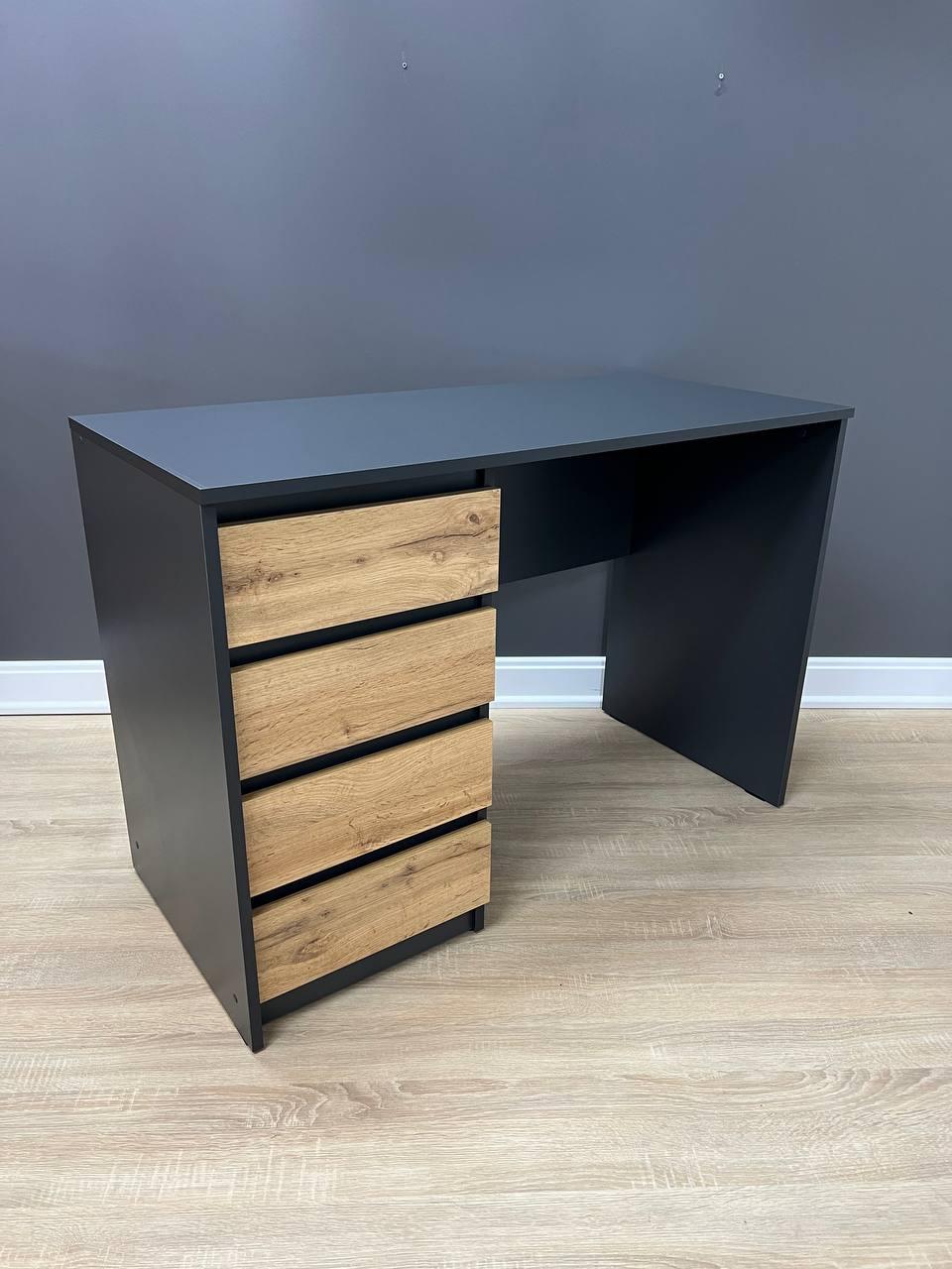Стіл письмовий лівий колір антрацит з фасадом дуб аппалачі 4 шухляди без ручок, фото 1