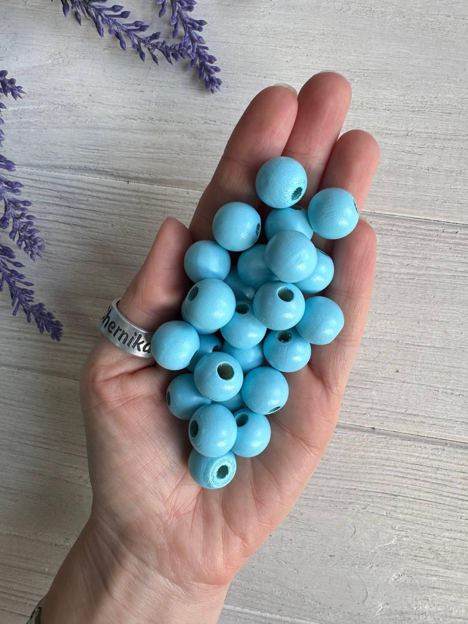 Намистини дерев'яні круглі 14 мм, голубі 500 грамів