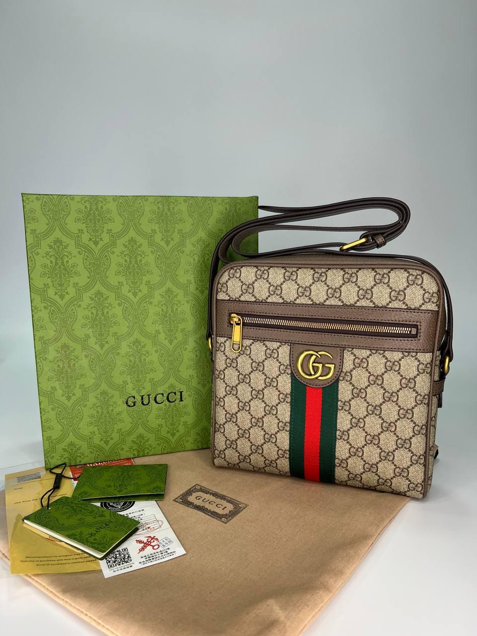 Шкіряна коричнева чоловіча сумка Gucci, фото 1