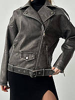 Жіноча куртка косуха сіра екошкіра 42-46 48-52 сіра