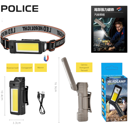 Налобний ліхтар PL-194, акумуляторний, водонепроникний, ЗУ Type-C, фото 1