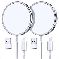 Бездротовий магнітний зарядний пристрій 15 Вт Fast Mag для iPhone 16/15/14/13/12 серії та AirPods 3/2/Pro 2/Pro, 2 шт., 2 шт.