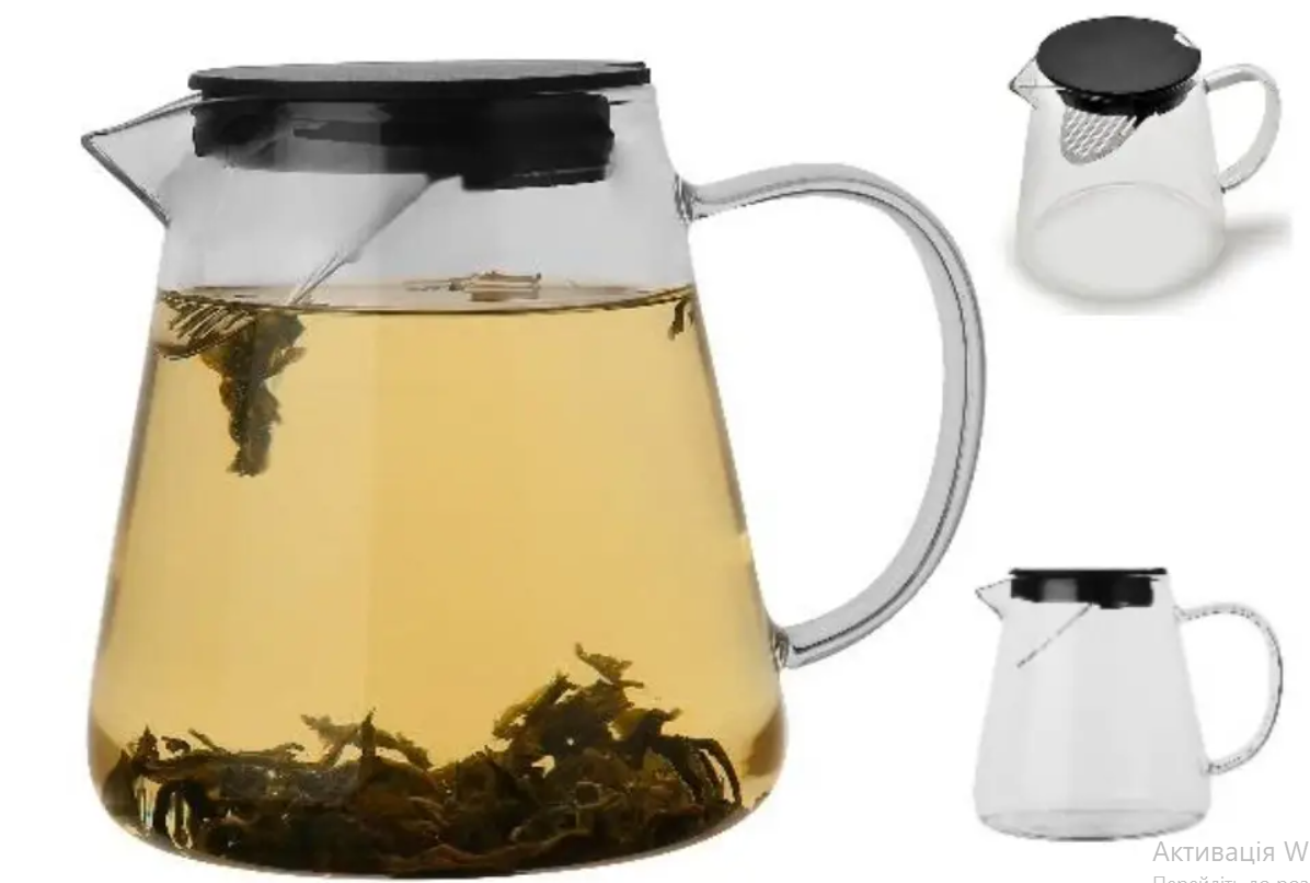 Чайник заварювальний скляний 1300 мл EDENBERG термостійке скло до 500°, фото 1