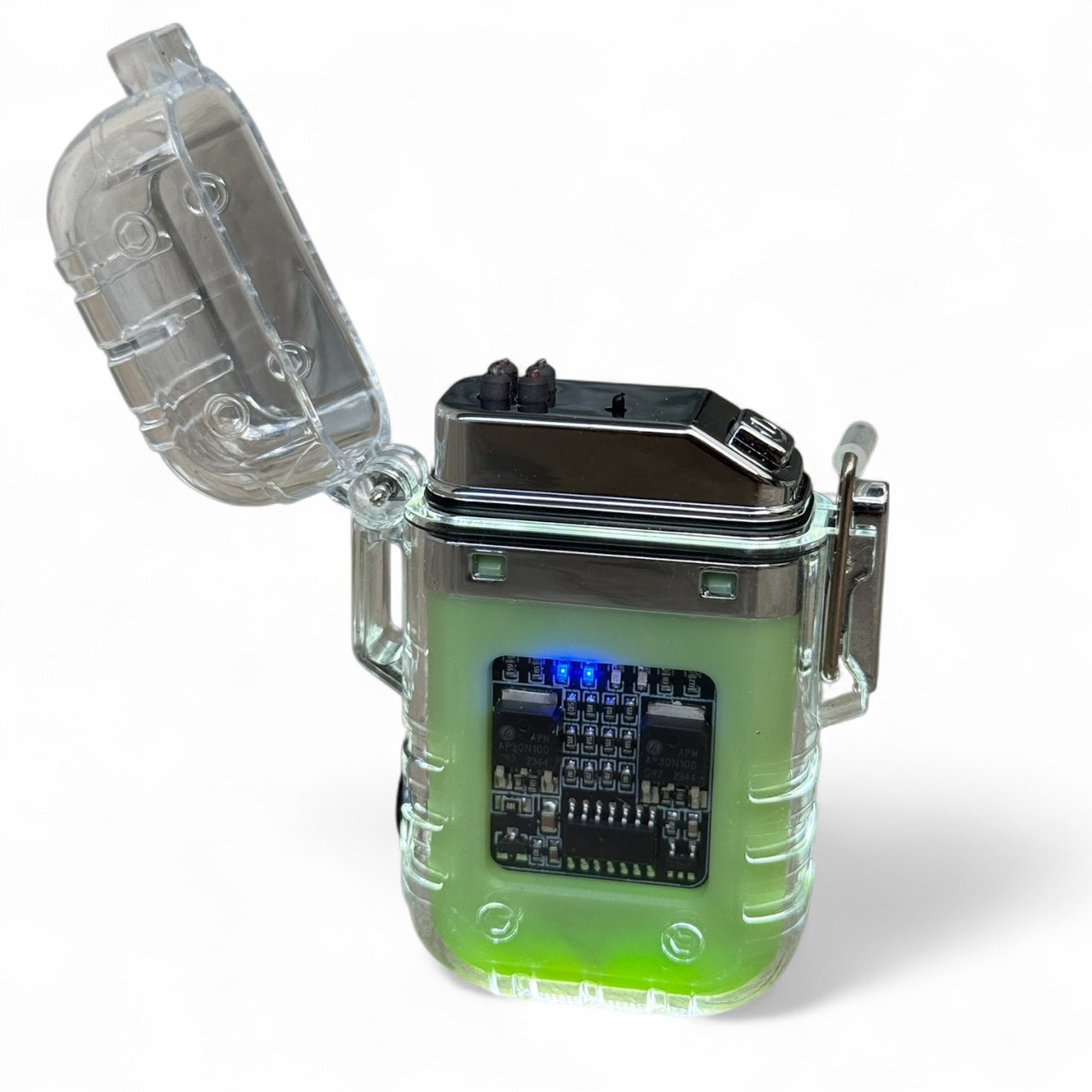 Електроімпульсна запальничка Explorer F38, дві дуги, з ліхтариком - Luminous Green, фото 1