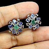 Сережки. Натуральний смарагд, гранат родоліт і танзаніт. Срібло 925., фото 3