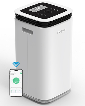 Осушувач повітря evoair 30 м² FlexiDry 12 Smart, осушення 12л/24 год, резервуар 2.2 л, іонізація повітря, дистанційне керування
