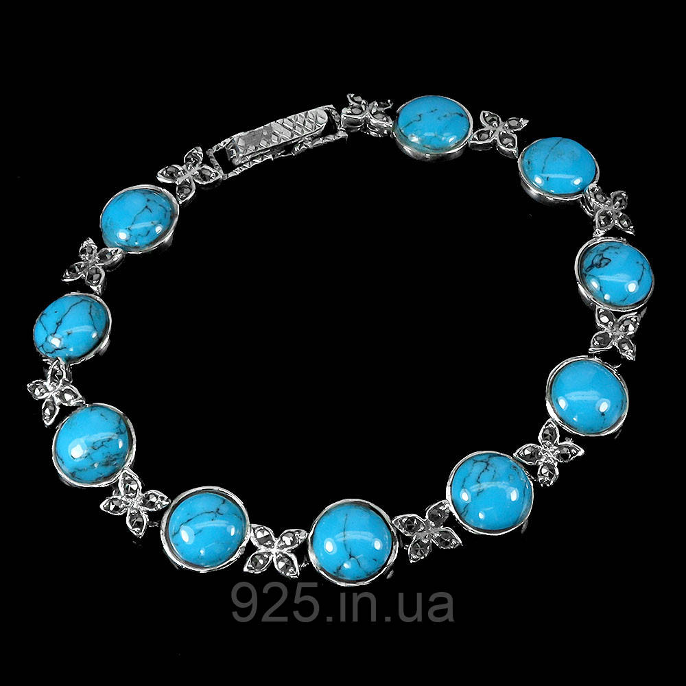 Браслет. Натуральна бірюза і марказит. Срібло 925., фото 1