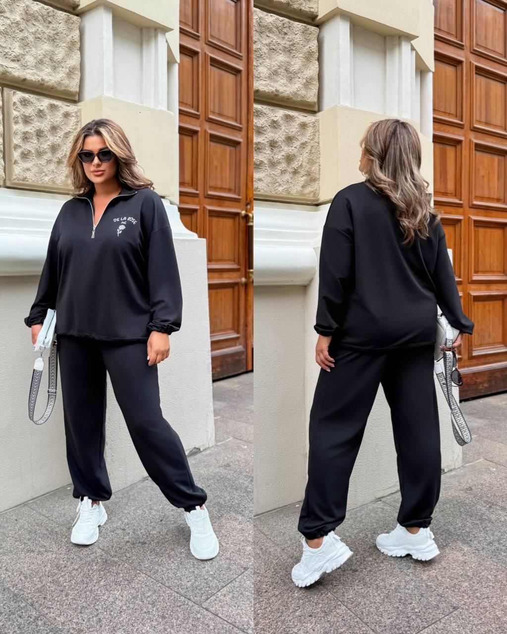 Стильний жіночий осінній базовий прогулянковий костюм комплект штани кофта батник на блискавці двонитка люкс батал, фото 1