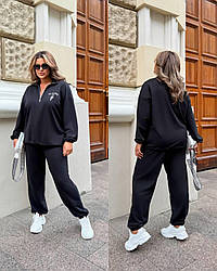 Стильний жіночий осінній базовий прогулянковий костюм комплект штани кофта батник на блискавці двонитка люкс батал
