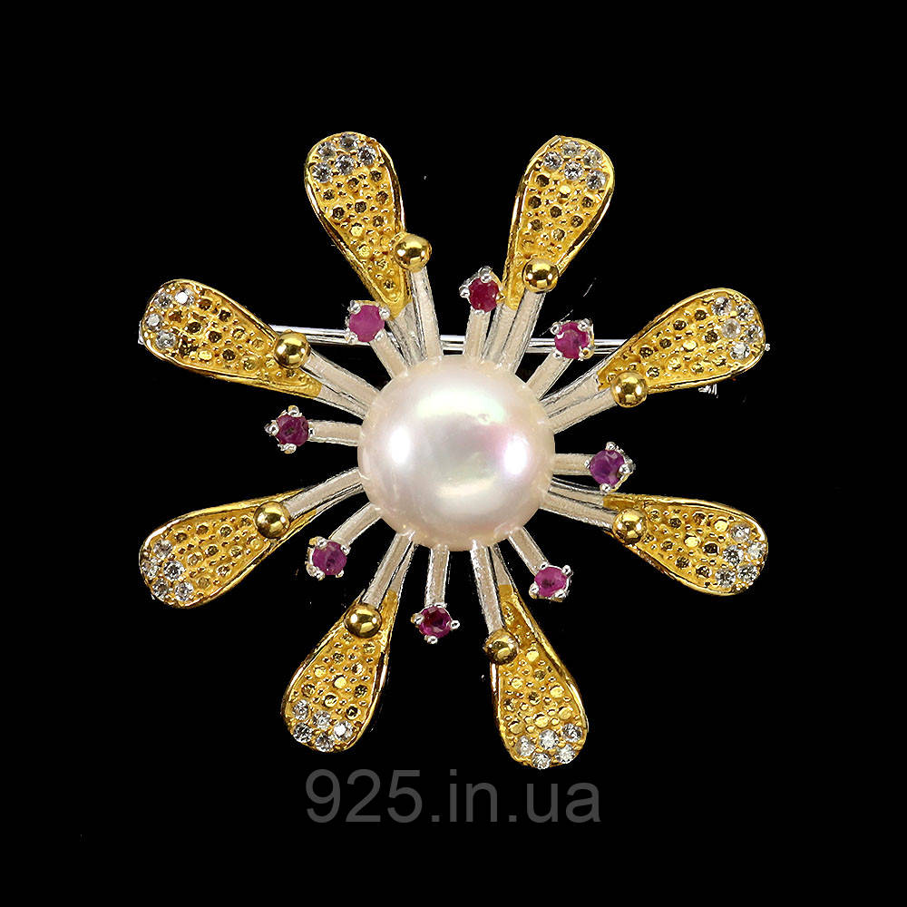Брошка. Натуральний рубін і перл. Срібло 925., фото 1