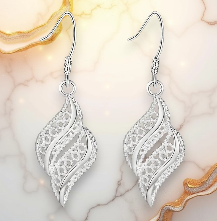 Сережки жіночі сріблясті ретро стиль гачки з візерунками 4.5 см AurumLux064, фото 1