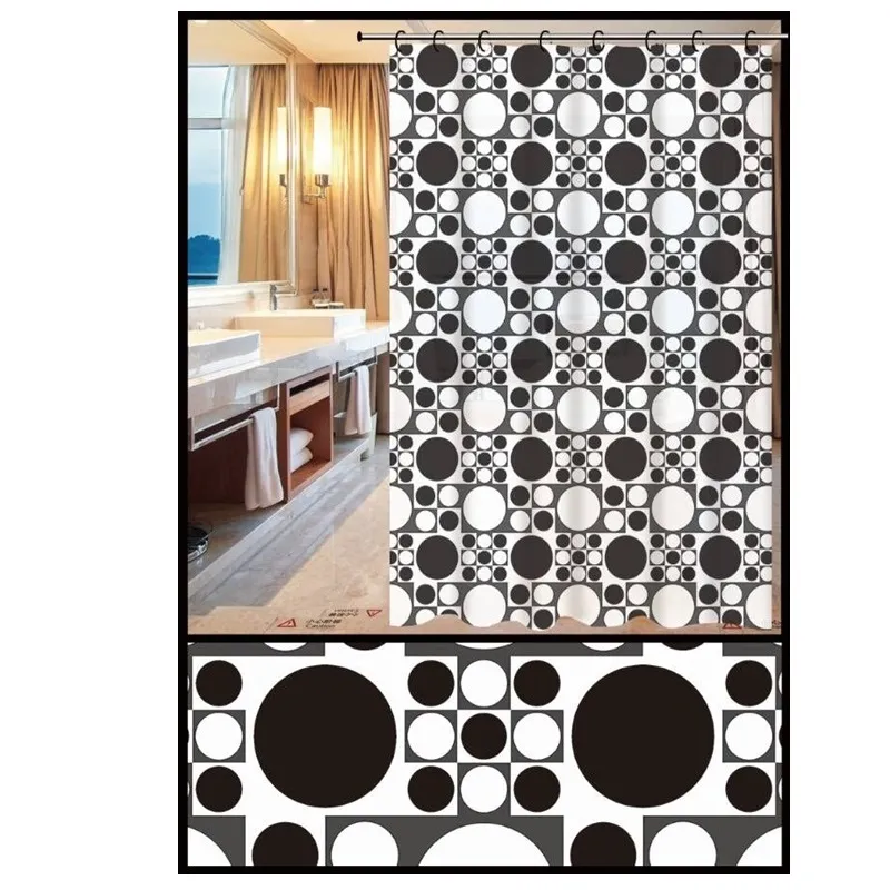 Штора для ванної з поліетилену Zerix SCP-005-180x180 (Візерунок чорно-білий) (ZX5004), фото 1