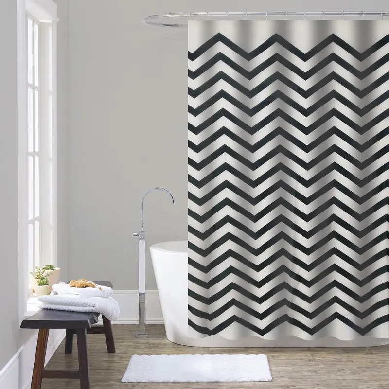 Штора для ванної з поліестеру Zerix SCT-007-180x180 (Візерунок чорно-білий) (ZX4987), фото 1