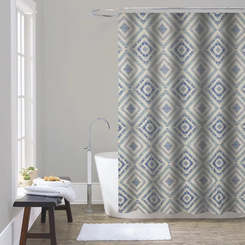 Штора для ванної з поліестеру Zerix SCT-011-180x180 (Верунок "Синій ромб на сірому") (ZX4982), фото 1