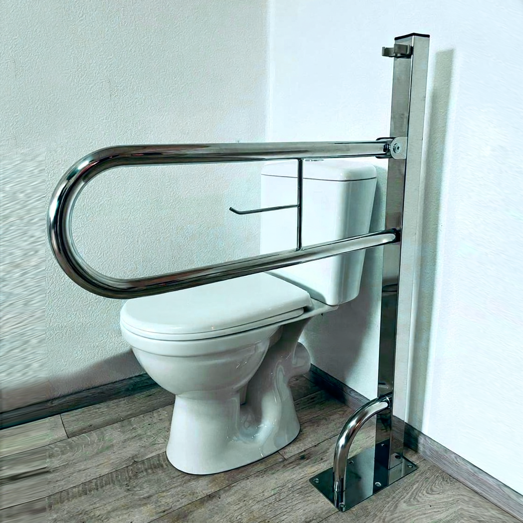 Поручень напольний відкидний з тримачем туалетного паперу для людей з інвалідністю 32мм - 1000*700мм (789-53), фото 1