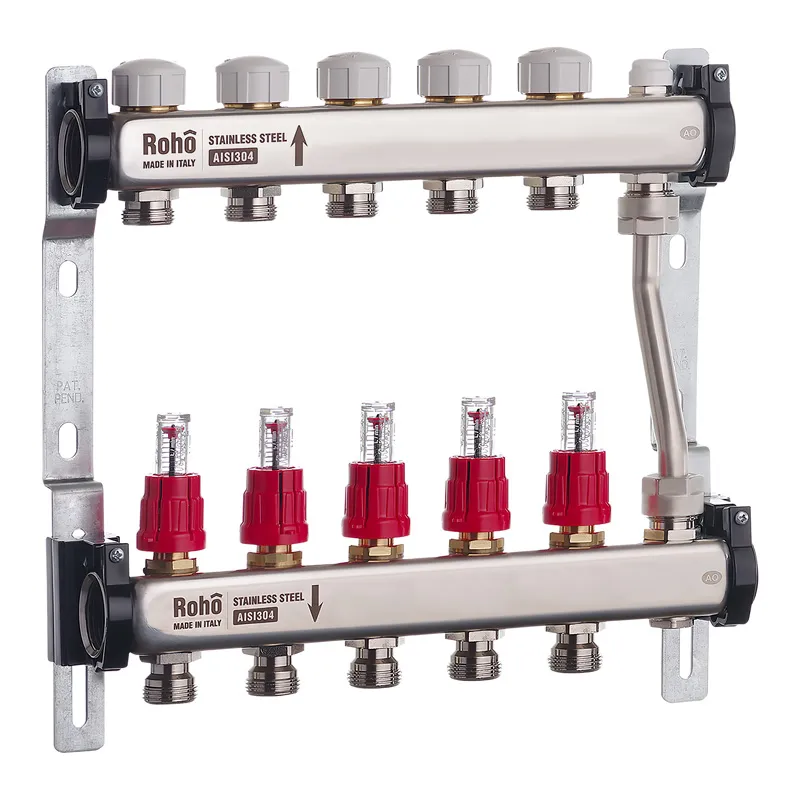 Колектор із витратомірами та термостатичними клапанами з байпасом Roho R814-05 — 1"х 5 вих. (RO004, фото 1