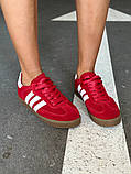 Кеди жіночі замшеві червоні з білими смужками, фото 2