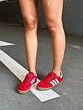 Кеди жіночі замшеві червоні з білими смужками, фото 3