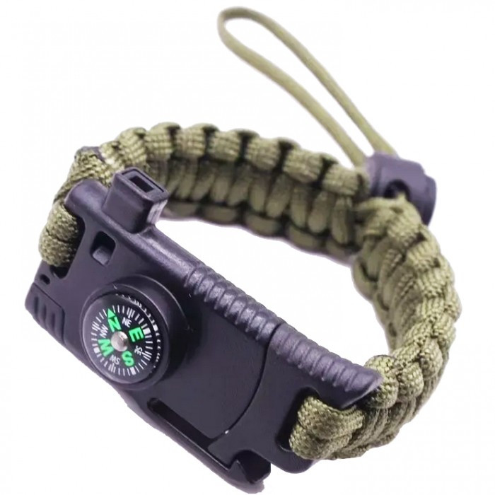 Браслет виживання з паракорту 5в1, 28 см (оливковий), фото 1