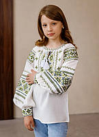 Вишиванка для дівчинки (льон) Оксанка оливкова зріст 104-164