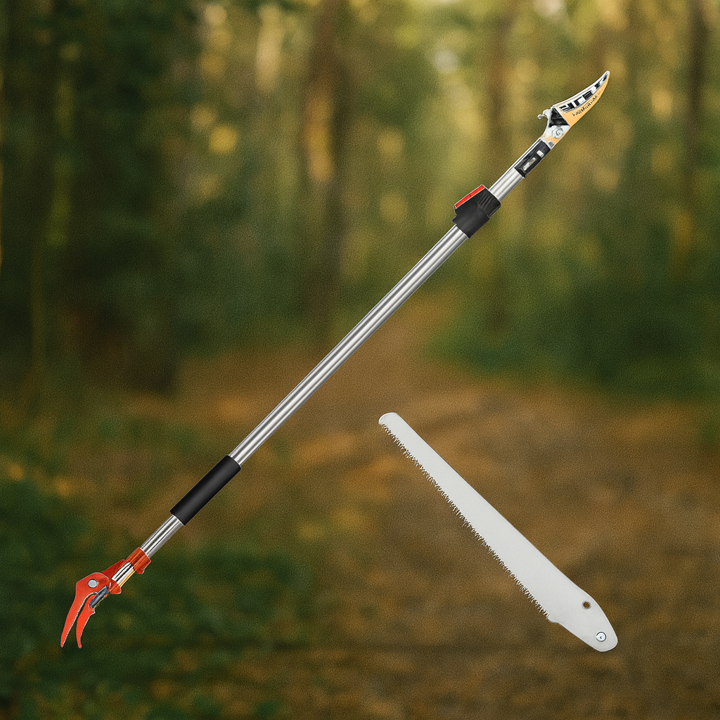 Пила телескопічна садова 1,8–3 м з секатором та збирачем фруктів для обрізки гілок і живоплоту, фото 1