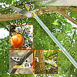 Пила телескопічна садова 1,8–3 м з секатором та збирачем фруктів для обрізки гілок і живоплоту, фото 4