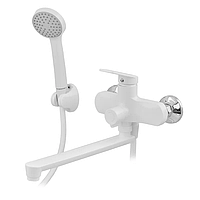 Змішувач для ванни Plamix Lucas-006 EURO SET White зі шлангом, лійкою та кронштейном (PM0709)