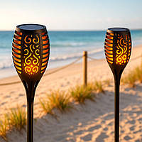 Комплект 2шт Ліхтар садовий 52см, на сонячній батареї, Solar flame / Світильник з ефектом полум'я