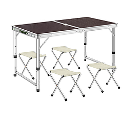 Набір туристичних меблів складаний стіл і 4 стільці в чемодані Sokany TS-03 120х60 см темно-коричневий