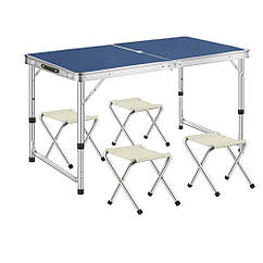Набір туристичної меблів складаний стіл і 4 стільці в чемодані Sokany TS-04 120х60 см синій