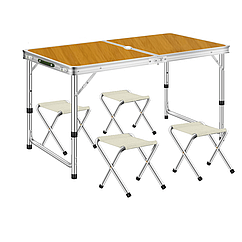Набір туристичних меблів складаний стіл і 4 стільці в чемодані Sokany TS-02 120 × 60 см бежевий
