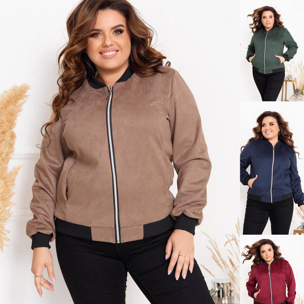 Жіноча куртка весняна Бомбер замш 48-50, 52-54, 56-58, 60-62 .синій , капучіно, бордо , зелений - фото 1 - id-p2113536288