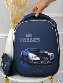 Рюкзак шкільний синій для хлопчика міський з пеналом і щільною спинкою принт Авто Lju