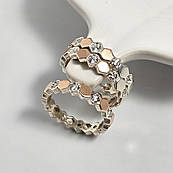 Комплект срібних прикрас сережки та каблучка з золотими пластинами та цирконами