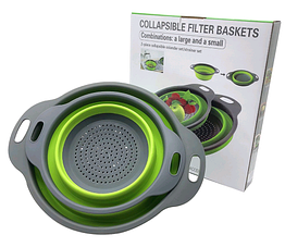 Складний силіконовий друшлаг 29.5х24х3.2 см зелений