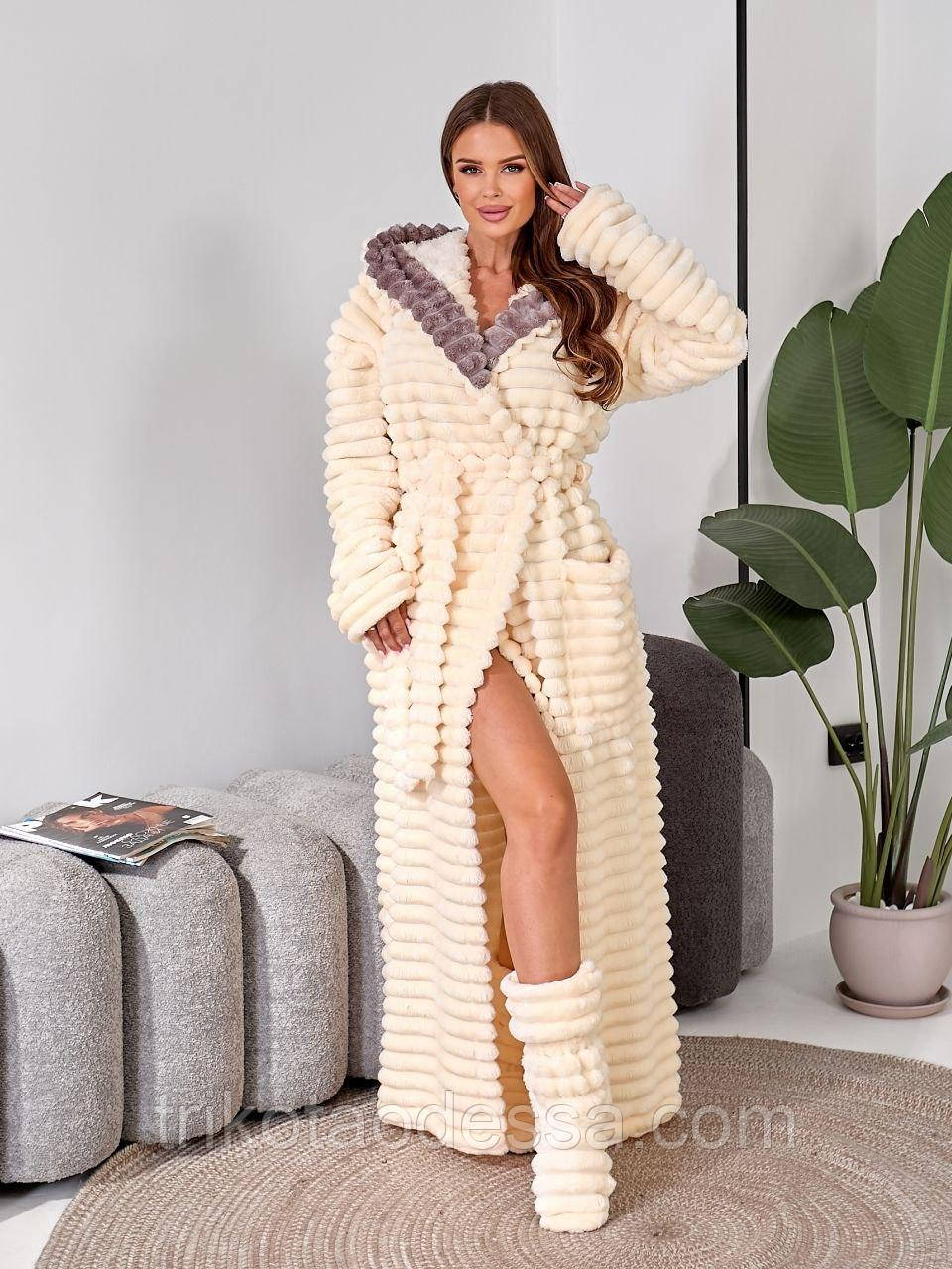 Халат жіночий довгий в підлогу + чобітки 300301ер р.42-60 New махровий, теплий, фото 1