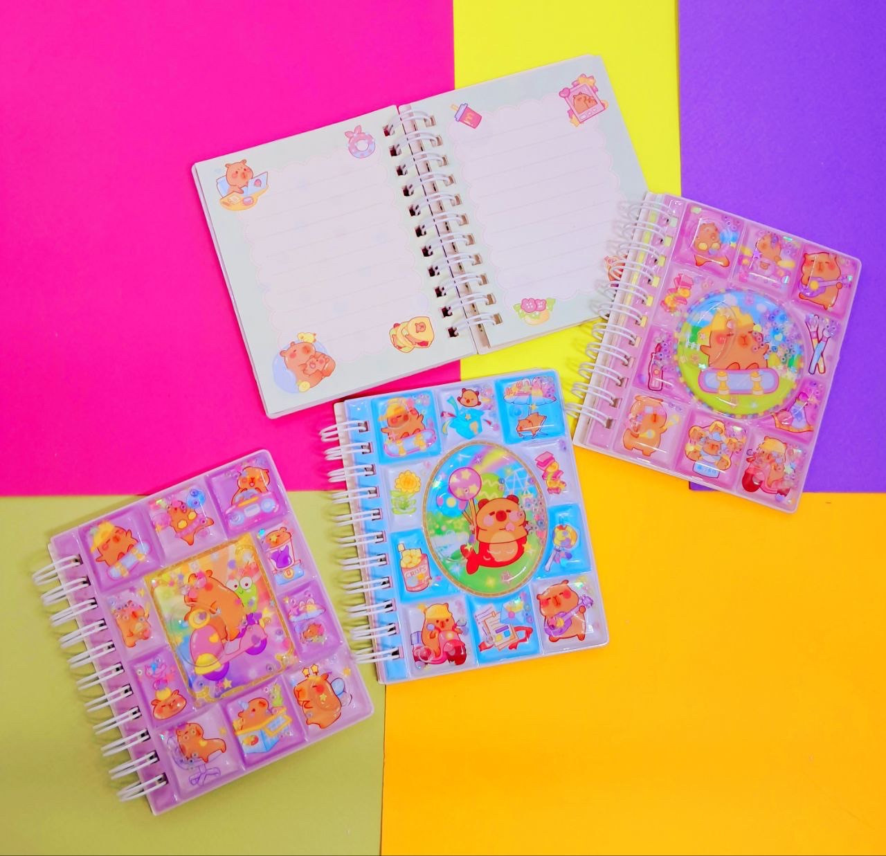 Блокнот на спіралі 11*8 см плавальні блискітки Капібара, фото 1