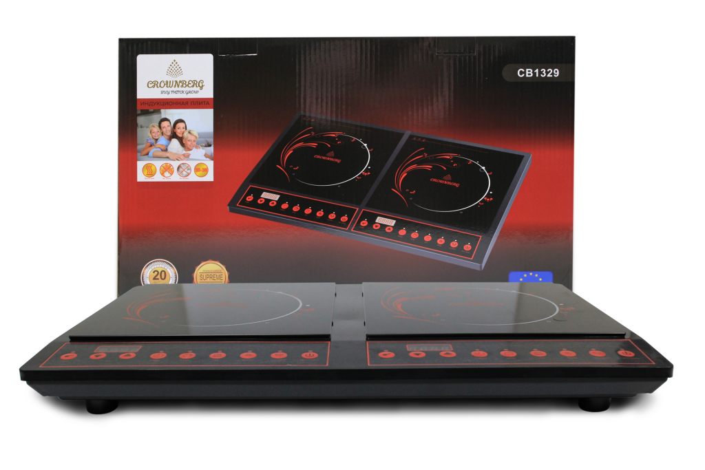 Індукційна плита Crownberg CB-1329, 2 конфорки, LED-панель, таймер, регулювання потужності - фото 1 - id-p2733674111