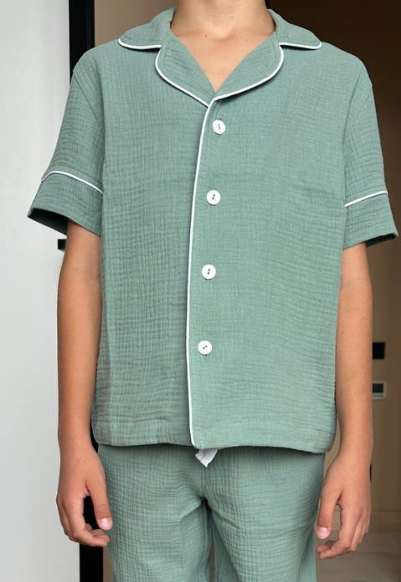 Дитяча муслінова піжамна сорочка короткий рукав VIVA від COSY, евкаліпт, фото 1