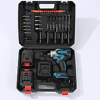Ударний акумуляторний гайковерт у комплекті: 25 насадок, 2 акумулятори, кейс
